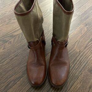 Frye MELISSA short Brown Leather and Tan Fabric Boots
